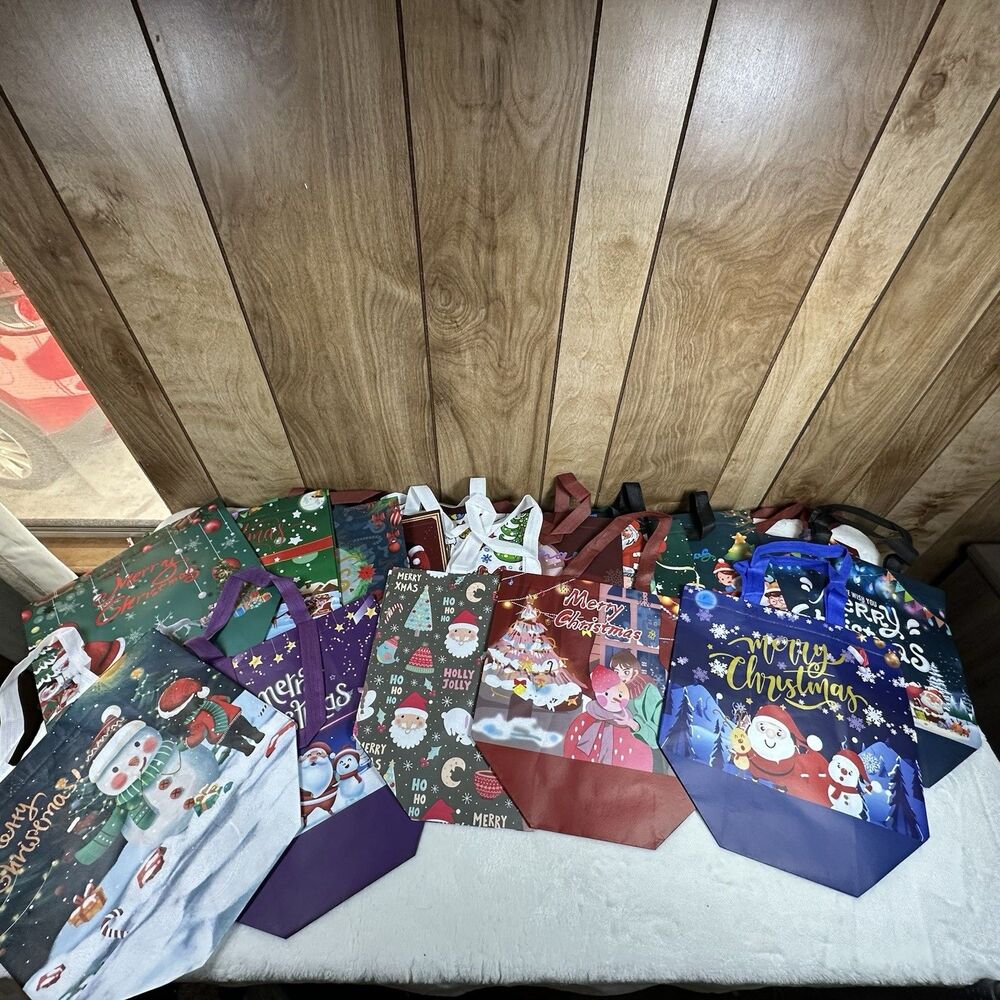 16 Piece Christmas Gift Bags Set Reusable Holiday Gift Bags Assorted Designs